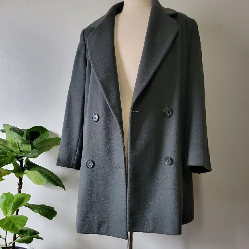 EUC JONES NEW YORK HUNTER GREEN LAPEL LONG JACKET/ COAT PURE WOOL SIZE M